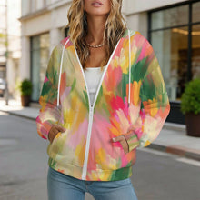 Cargar imagen en el visor de la galería, Sudadera con capucha para mujer con cremallera completa, tejido de aire y personalización gráfica
