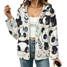 Cargar imagen en el visor de la galería, Fleece Jacket with Hood Panda, White Flower
