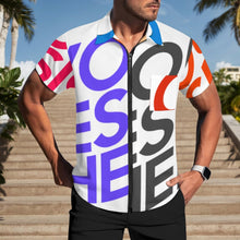 Cargar imagen en el visor de la galería, Camisa de manga corta con cremallera para hombre LM816 personalizado con patrón foto texto (impresión de imágenes múltiples)

