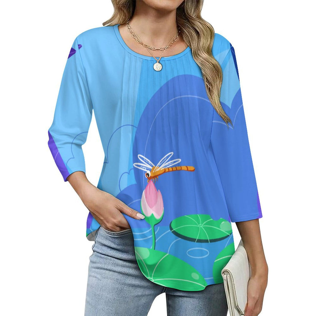 Blusa Fruncida Mujer Manga 3/4 | Top Drapeado Personalizable
