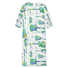 Cargar imagen en el visor de la galería, Collar Shirt Long Skirt Guitar, Music, Notes, Green
