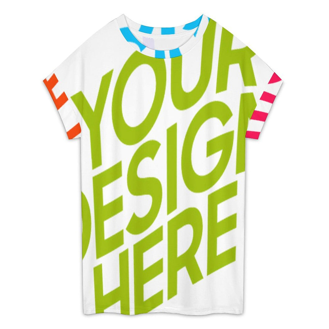 Camiseta de mujer con cuello redondo manga corta y hombros caídos NT105 personalizado con patrón foto texto (impresión de imágenes múltiples)