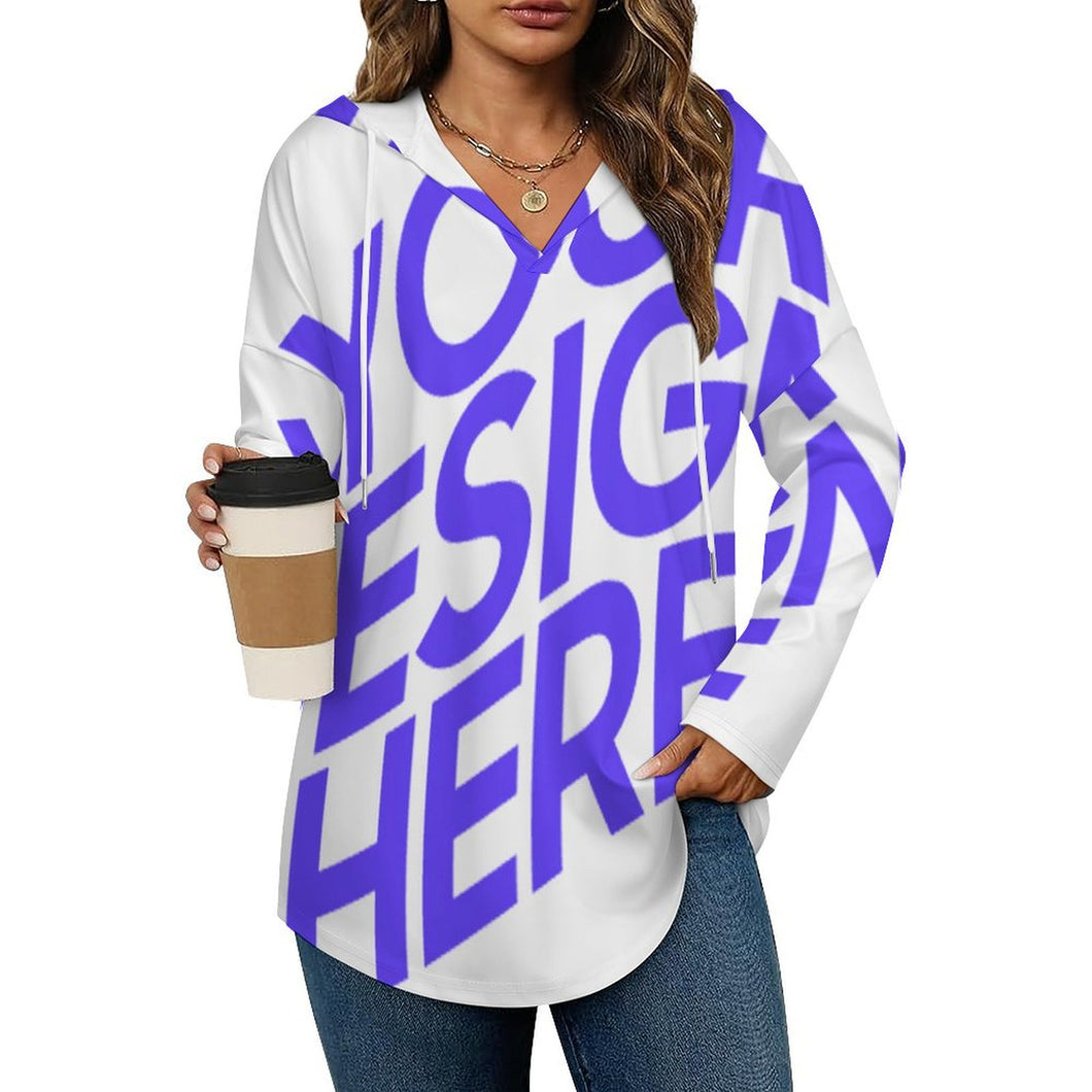 Sudadera con capucha de manga larga y cuello en V para mujer C19H personalizado con patrón foto texto (impresión de imagen única)