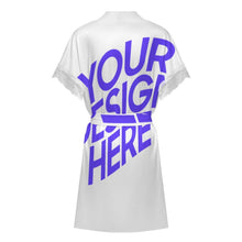 Cargar imagen en el visor de la galería, Bata de baño Pijama con cinturón y mangas cortas con ribete de encaje para mujer SDS2517 personalizado con patrón foto texto (impresión de imagen única)
