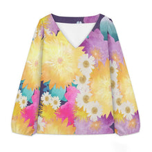 Cargar imagen en el visor de la galería, V-neck Lantern Long-sleeved Top Bright Flowers
