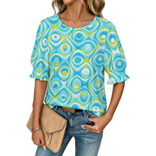 Cargar imagen en el visor de la galería, Sleeveless T-shirt with A Cut-out Design Aqua Blue, Swirling, Abstract
