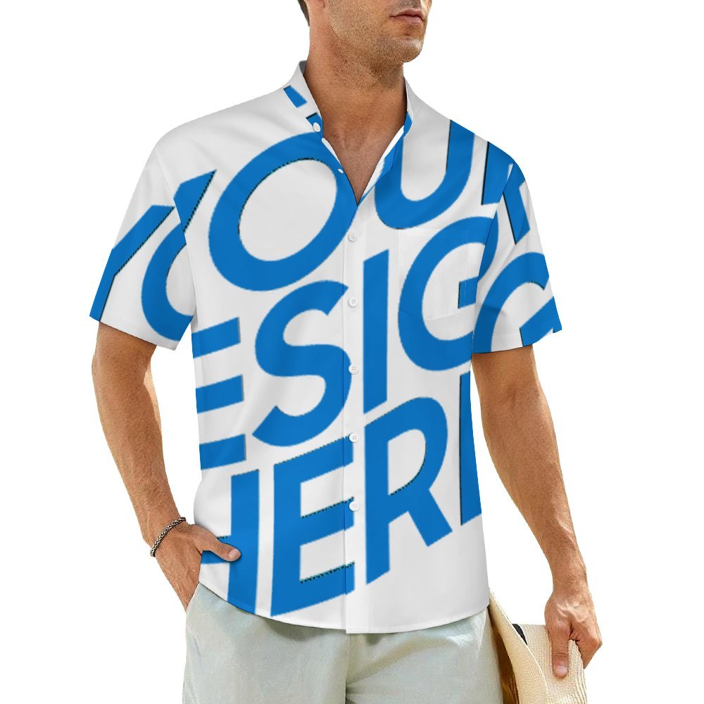 Camisa de hombre abotonada, manga corta y cuello alto de corte clásico LM058 con bolsillo personalizado con patrón foto texto