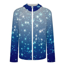 Cargar imagen en el visor de la galería, Sunscreen Hooded Long Sleeved Jacket Stars, Blue, Gradients
