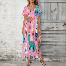 Cargar imagen en el visor de la galería, Short Sleeved V-neck Dress Dinosaurs, Ghosts, Party
