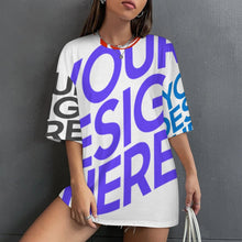 Cargar imagen en el visor de la galería, Camiseta de manga al codo con cuello redondo para mujer S28T Camiseta holgada informal con hombros caídos personalizado con patrón foto texto
