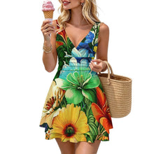 Cargar imagen en el visor de la galería, V-neck Sleeveless Double Layered Ruffled Skirt Vintage, Floral
