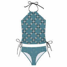 Cargar imagen en el visor de la galería, Bikini de dos piezas sin tirantes y cuello halter para mujer F145kA01 personalizado con patrón foto texto
