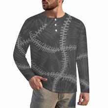 Cargar imagen en el visor de la galería, Camisa Henley para hombre A37L camisa de manga larga con cuello redondo y tapeta con botones personalizado con patrón foto texto (impresión de imagen única)
