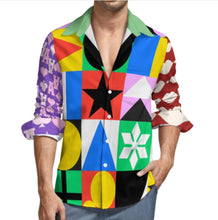 Cargar imagen en el visor de la galería, Camisa casual de manga larga para hombre de lino sintético personalizado con patrón foto texto (impresión de imágenes múltiples)
