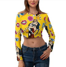 Cargar imagen en el visor de la galería, Crop Top corto de manga larga para mujer NZ108 personalizado con foto patrón texto (impresión de imágenes múltiples)
