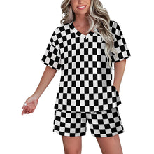 Cargar imagen en el visor de la galería, Conjunto de pijama corto para mujer con cuello en V B98TZ personalizado con patrón foto texto (impresión de imagen única)
