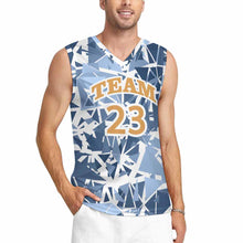 Cargar imagen en el visor de la galería, Camiseta TK de chaleco de baloncesto con cuello en V para hombre personalizado con patrón foto texto (impresión de imagen única)
