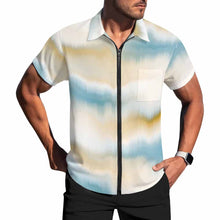 Cargar imagen en el visor de la galería, Camisa de manga corta con cremallera para hombre LM816 personalizado con patrón foto texto (impresión de imagen única)
