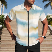 Cargar imagen en el visor de la galería, Camisa de manga corta con cremallera para hombre LM816 personalizado con patrón foto texto (impresión de imagen única)
