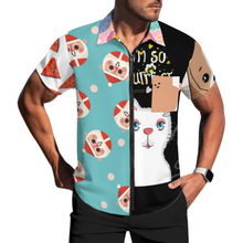 Cargar imagen en el visor de la galería, Camisa de manga corta con cremallera para hombre LM816 personalizado con patrón foto texto (impresión de imágenes múltiples)
