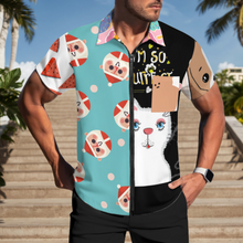 Cargar imagen en el visor de la galería, Camisa de manga corta con cremallera para hombre LM816 personalizado con patrón foto texto (impresión de imágenes múltiples)
