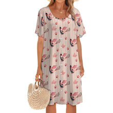 Cargar imagen en el visor de la galería, Vestido de mujer de manga corta con botones y cuello redondo LM501 personalizado con patrón foto texto (impresión de imagen única)
