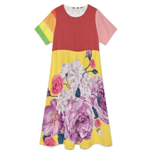Cargar imagen en el visor de la galería, Vestido midi de mujer con cuello redondo y manga corta A89Q personalizado con patrón foto texto (impresión de imágenes múltiples)
