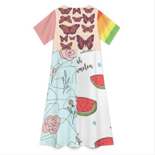 Cargar imagen en el visor de la galería, Vestido midi de mujer con cuello redondo y manga corta A89Q personalizado con patrón foto texto (impresión de imágenes múltiples)
