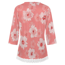 Cargar imagen en el visor de la galería, Camiseta de manga media con escote en V y ribete de encaje Mujer SDS2513 Personalizadas con Impresión Completa de una imagen con Foto Logo Patrón Texto
