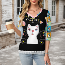 Cargar imagen en el visor de la galería, Camiseta de manga media con escote en V y ribete de encaje Mujer SDS2513 Personalizadas con Foto Logo Patrón Texto (impresión de imágenes múltiples)
