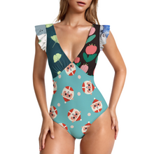 Cargar imagen en el visor de la galería, Traje de baño de una pieza con mangas con volantes para mujer SDS507 personalizado con patrón foto texto (Impresión Completa de múltiples imágenes)
