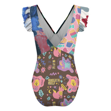 Cargar imagen en el visor de la galería, Traje de baño de una pieza con mangas con volantes para mujer SDS507 personalizado con patrón foto texto (Impresión Completa de múltiples imágenes)
