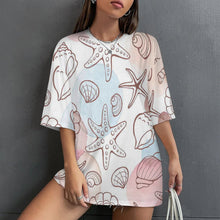 Cargar imagen en el visor de la galería, Camiseta holgada de algodón puro S28T con hombros caídos y mangas midi personalizado con patrón foto texto
