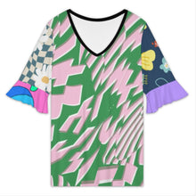 Cargar imagen en el visor de la galería, Camiseta de mujer de manga corta con cuello en V y estampado NT101 personalizado con patrón foto texto (impresión de imágenes múltiples)
