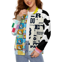 Cargar imagen en el visor de la galería, Chaqueta de béisbol universitaria para mujer SDS2507 personalizado con patrón foto texto (impresión de imágenes múltiples)
