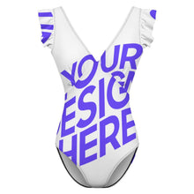 Cargar imagen en el visor de la galería, Traje de baño de una pieza con mangas con volantes para mujer SDS507 personalizado con patrón foto texto (impresión de imagen única)
