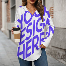 Cargar imagen en el visor de la galería, Sudadera con capucha de manga larga y cuello en V para mujer C19H personalizado con patrón foto texto (impresión de imagen única)
