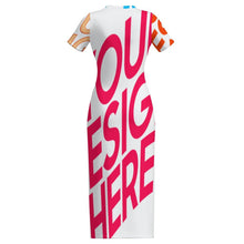 Cargar imagen en el visor de la galería, Vestido Midi Ajustado de Manga Corta para Mujer RRDCQ personalizado con patrón foto texto (impresión de imágenes múltiples)
