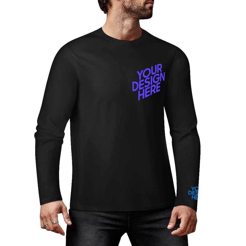 Camiseta de hombre de manga larga estampada en pecho y puños 100% algodón con varios colores personalizado con patrón foto texto