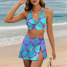 Cargar imagen en el visor de la galería, Conjunto de bikini de dos piezas con tirantes ajustables y falda con abertura personalizable
