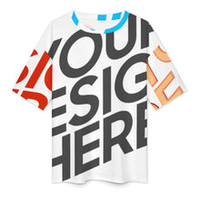 Cargar imagen en el visor de la galería, Camiseta holgada de algodón puro S28T con hombros caídos y mangas midi personalizado con patrón foto texto
