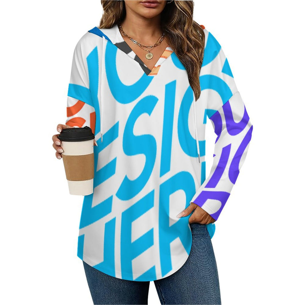 Sudadera con capucha de manga larga y cuello en V para mujer C19H personalizado con patrón foto texto (impresión de imágenes múltiples)