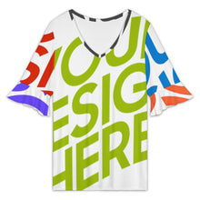 Cargar imagen en el visor de la galería, Camiseta de mujer de manga corta con cuello en V y estampado NT101 personalizado con patrón foto texto (impresión de imágenes múltiples)
