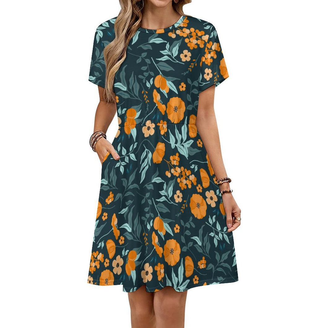 Vestido Corto Personalizado con Manga Corta | Cuello Redondo & Tu Diseño