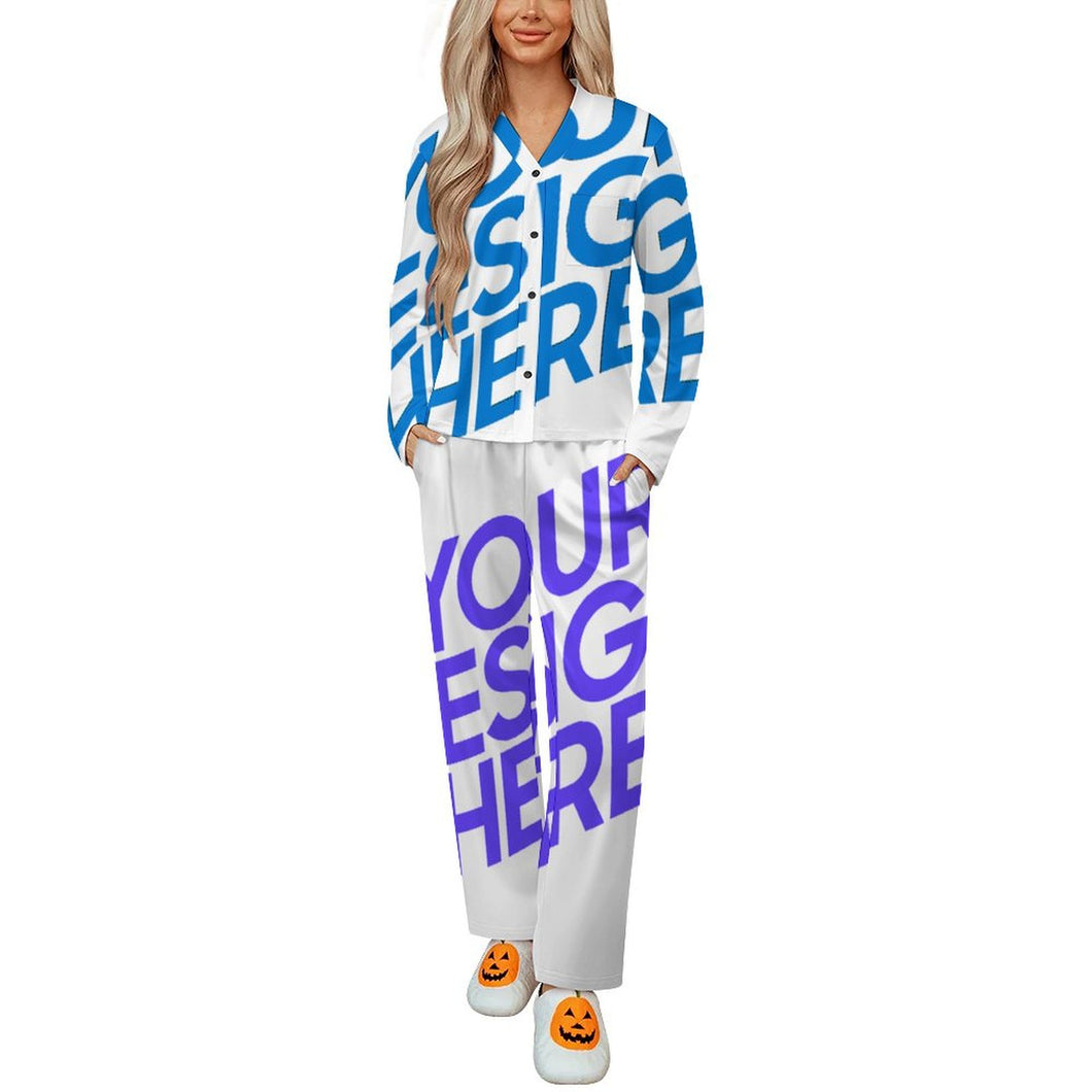 Pijama de manga larga con cuello en V para mujer B99TZ personalizado con patrón foto texto (impresión de imagen única)