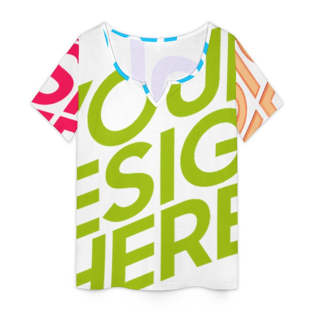 Camiseta de mujer con cuello en V y manga corta VDT tallas S a 5XL personalizado con patrón foto texto (impresión de imágenes múltiples)