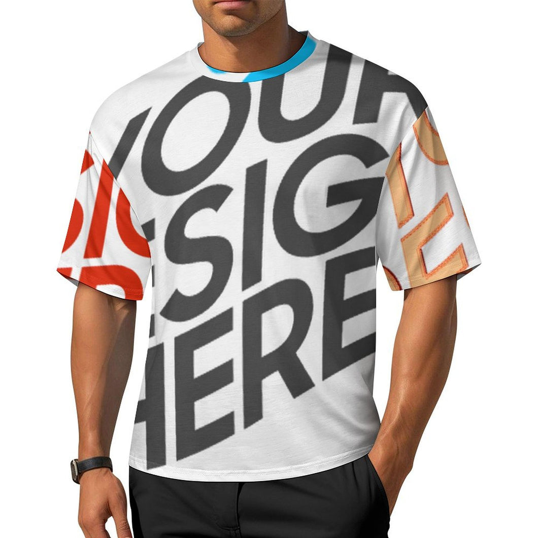 Camiseta holgada de algodón puro S28T con hombros caídos y mangas midi personalizado con patrón foto texto