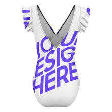 Cargar imagen en el visor de la galería, Traje de baño de una pieza con mangas con volantes para mujer SDS507 personalizado con patrón foto texto (impresión de imagen única)

