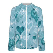 Cargar imagen en el visor de la galería, Sunscreen Hooded Long Sleeved Jacket Blue Heart
