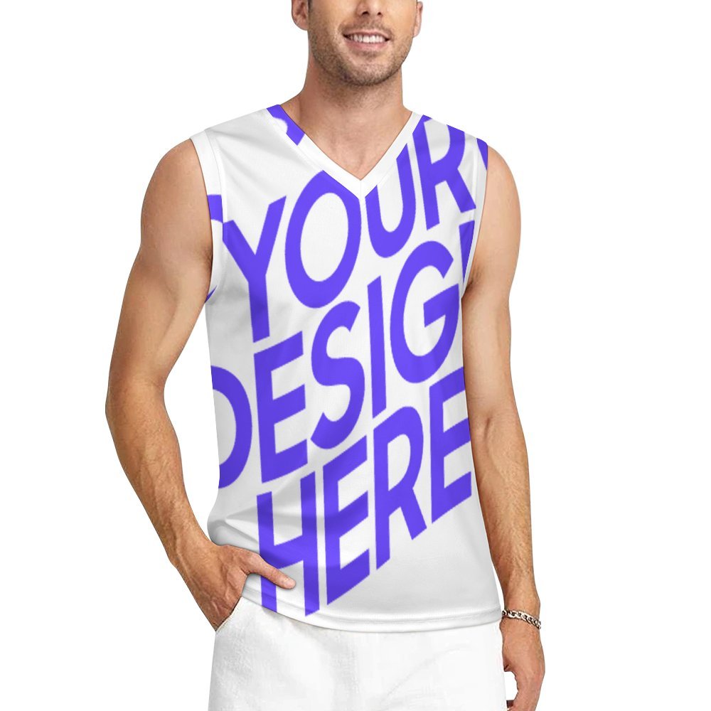 Camiseta TK de chaleco de baloncesto con cuello en V para hombre personalizado con patrón foto texto (impresión de imagen única)